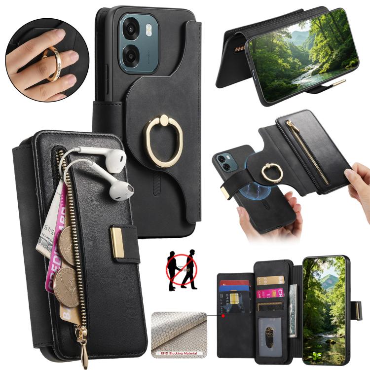 Ring Zipper Wallet RFID Blocking MagSafe Leather Phone Case, For OPPO A6 Global / A6s / A6c / A6t Pro, For OPPO K15 Pro+, For OPPO K15 Pro 5G, For OPPO K12s / K13x / K13, For OPPO Reno13 F, For OPPO Find X8, For OPPO A3 Pro Global / A80 5G             ...