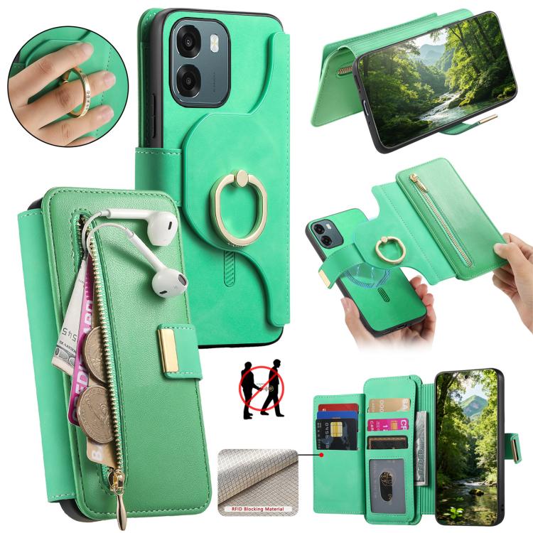 Ring Zipper Wallet RFID Blocking MagSafe Leather Phone Case, For OPPO A6 Global / A6s / A6c / A6t Pro, For OPPO K15 Pro+, For OPPO K15 Pro 5G, For OPPO K12s / K13x / K13, For OPPO Reno13 F, For OPPO Find X8, For OPPO A3 Pro Global / A80 5G             ...