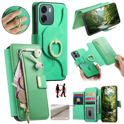 Ring Zipper Wallet RFID Blocking MagSafe Leather Phone Case, For OPPO A6 Global / A6s / A6c / A6t Pro, For OPPO K15 Pro+, For OPPO K15 Pro 5G, For OPPO K12s / K13x / K13, For OPPO Reno13 F, For OPPO Find X8, For OPPO A3 Pro Global / A80 5G             ...