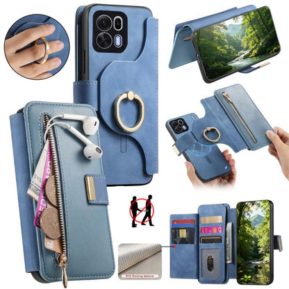 Ring Zipper Wallet RFID Blocking MagSafe Leather Phone Case, For OPPO A6 Global / A6s / A6c / A6t Pro, For OPPO K15 Pro+, For OPPO K15 Pro 5G, For OPPO K12s / K13x / K13, For OPPO Reno13 F, For OPPO Find X8, For OPPO A3 Pro Global / A80 5G             ...