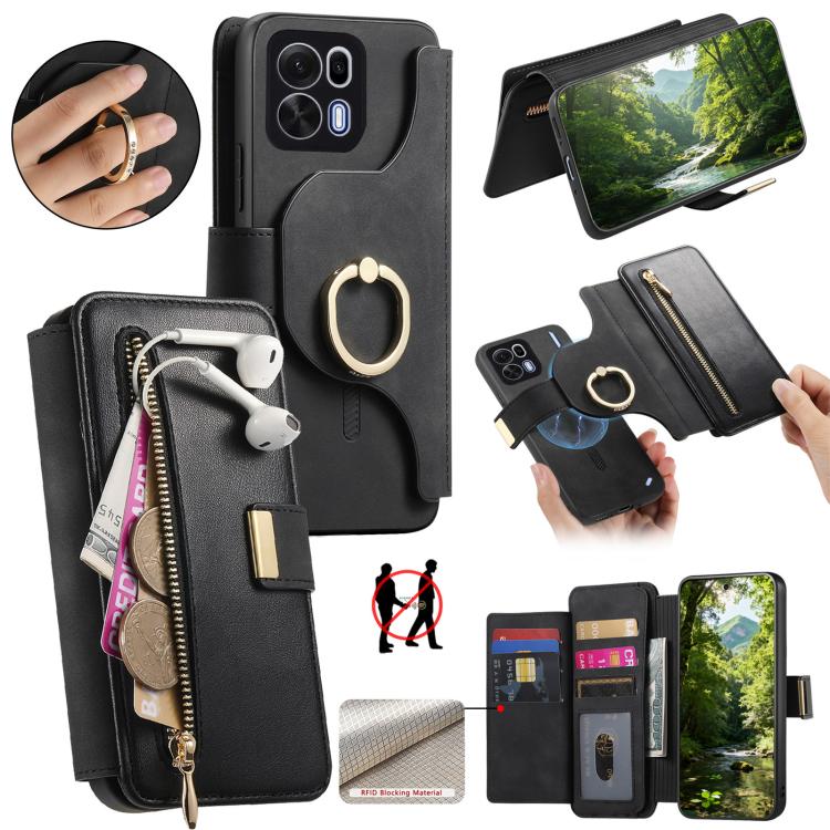 Ring Zipper Wallet RFID Blocking MagSafe Leather Phone Case, For OPPO A6 Global / A6s / A6c / A6t Pro, For OPPO K15 Pro+, For OPPO K15 Pro 5G, For OPPO K12s / K13x / K13, For OPPO Reno13 F, For OPPO Find X8, For OPPO A3 Pro Global / A80 5G             ...