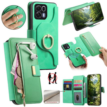 Ring Zipper Wallet RFID Blocking MagSafe Leather Phone Case, For OPPO A6 Global / A6s / A6c / A6t Pro, For OPPO K15 Pro+, For OPPO K15 Pro 5G, For OPPO K12s / K13x / K13, For OPPO Reno13 F, For OPPO Find X8, For OPPO A3 Pro Global / A80 5G             ...