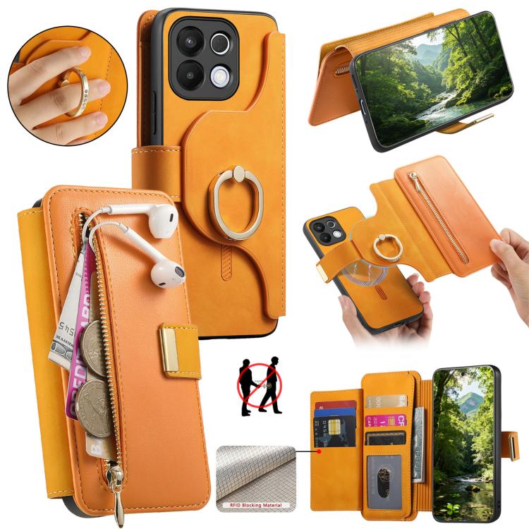 Ring Zipper Wallet RFID Blocking MagSafe Leather Phone Case, For OPPO A6 Global / A6s / A6c / A6t Pro, For OPPO K15 Pro+, For OPPO K15 Pro 5G, For OPPO K12s / K13x / K13, For OPPO Reno13 F, For OPPO Find X8, For OPPO A3 Pro Global / A80 5G             ...