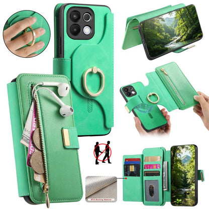 Ring Zipper Wallet RFID Blocking MagSafe Leather Phone Case, For OPPO A6 Global / A6s / A6c / A6t Pro, For OPPO K15 Pro+, For OPPO K15 Pro 5G, For OPPO K12s / K13x / K13, For OPPO Reno13 F, For OPPO Find X8, For OPPO A3 Pro Global / A80 5G             ...