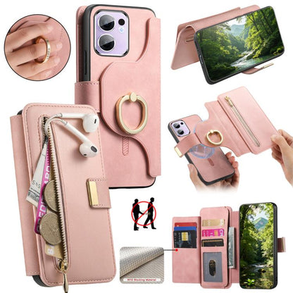 Ring Zipper Wallet RFID Blocking MagSafe Leather Phone Case, For OPPO A6 Global / A6s / A6c / A6t Pro, For OPPO K15 Pro+, For OPPO K15 Pro 5G, For OPPO K12s / K13x / K13, For OPPO Reno13 F, For OPPO Find X8, For OPPO A3 Pro Global / A80 5G             ...