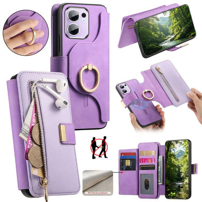 Ring Zipper Wallet RFID Blocking MagSafe Leather Phone Case, For OPPO A6 Global / A6s / A6c / A6t Pro, For OPPO K15 Pro+, For OPPO K15 Pro 5G, For OPPO K12s / K13x / K13, For OPPO Reno13 F, For OPPO Find X8, For OPPO A3 Pro Global / A80 5G             ...