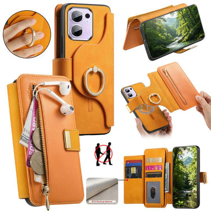 Ring Zipper Wallet RFID Blocking MagSafe Leather Phone Case, For OPPO A6 Global / A6s / A6c / A6t Pro, For OPPO K15 Pro+, For OPPO K15 Pro 5G, For OPPO K12s / K13x / K13, For OPPO Reno13 F, For OPPO Find X8, For OPPO A3 Pro Global / A80 5G             ...