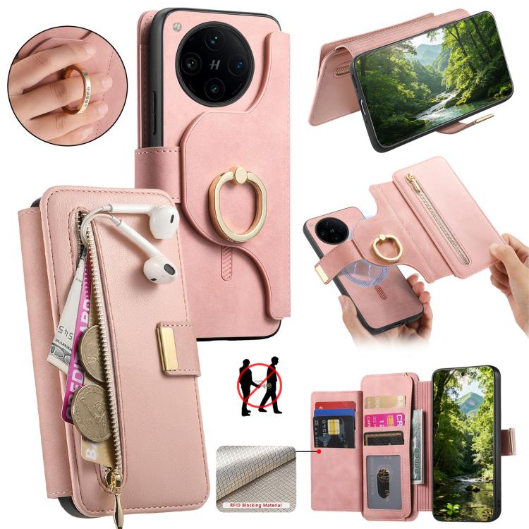 Ring Zipper Wallet RFID Blocking MagSafe Leather Phone Case, For OPPO A6 Global / A6s / A6c / A6t Pro, For OPPO K15 Pro+, For OPPO K15 Pro 5G, For OPPO K12s / K13x / K13, For OPPO Reno13 F, For OPPO Find X8, For OPPO A3 Pro Global / A80 5G             ...