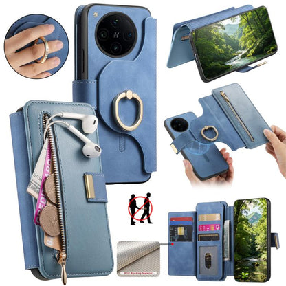 Ring Zipper Wallet RFID Blocking MagSafe Leather Phone Case, For OPPO A6 Global / A6s / A6c / A6t Pro, For OPPO K15 Pro+, For OPPO K15 Pro 5G, For OPPO K12s / K13x / K13, For OPPO Reno13 F, For OPPO Find X8, For OPPO A3 Pro Global / A80 5G             ...