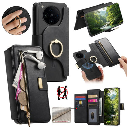 Ring Zipper Wallet RFID Blocking MagSafe Leather Phone Case, For OPPO A6 Global / A6s / A6c / A6t Pro, For OPPO K15 Pro+, For OPPO K15 Pro 5G, For OPPO K12s / K13x / K13, For OPPO Reno13 F, For OPPO Find X8, For OPPO A3 Pro Global / A80 5G             ...