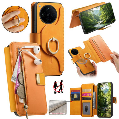 Ring Zipper Wallet RFID Blocking MagSafe Leather Phone Case, For OPPO A6 Global / A6s / A6c / A6t Pro, For OPPO K15 Pro+, For OPPO K15 Pro 5G, For OPPO K12s / K13x / K13, For OPPO Reno13 F, For OPPO Find X8, For OPPO A3 Pro Global / A80 5G             ...