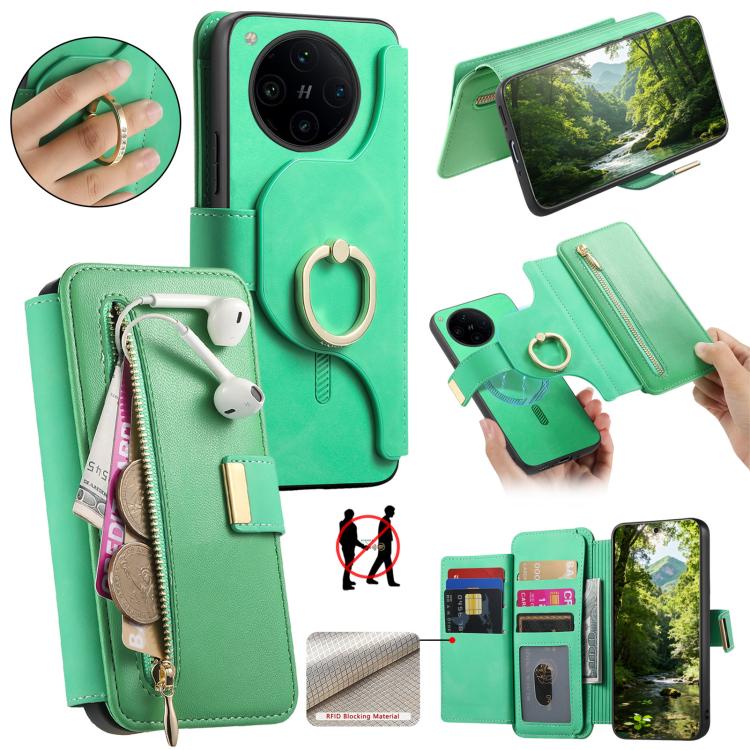 Ring Zipper Wallet RFID Blocking MagSafe Leather Phone Case, For OPPO A6 Global / A6s / A6c / A6t Pro, For OPPO K15 Pro+, For OPPO K15 Pro 5G, For OPPO K12s / K13x / K13, For OPPO Reno13 F, For OPPO Find X8, For OPPO A3 Pro Global / A80 5G             ...
