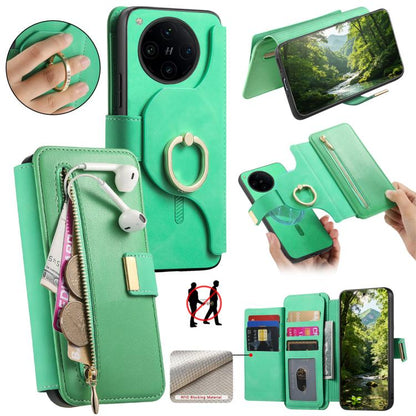 Ring Zipper Wallet RFID Blocking MagSafe Leather Phone Case, For OPPO A6 Global / A6s / A6c / A6t Pro, For OPPO K15 Pro+, For OPPO K15 Pro 5G, For OPPO K12s / K13x / K13, For OPPO Reno13 F, For OPPO Find X8, For OPPO A3 Pro Global / A80 5G             ...