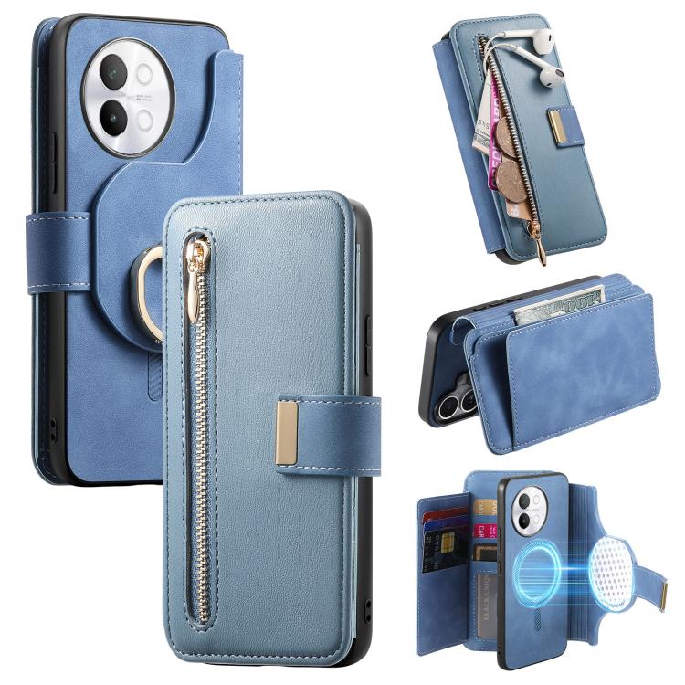 Ring Zipper Wallet RFID Blocking MagSafe Leather Phone Case, For vivo Y60 5G / Y05 4G / Y21 5G / Y11d 5G, For vivo V70 FE 5G, For vivo S50 / V70 / V70 Elite 5G, For vivo Y500i 5G, For vivo V60 Lite 4G / 5G, For vivo V60 5G, For vivo S18e 5G