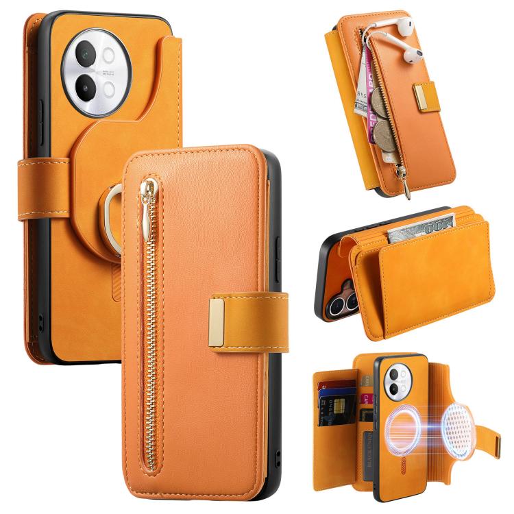 Ring Zipper Wallet RFID Blocking MagSafe Leather Phone Case, For vivo Y60 5G / Y05 4G / Y21 5G / Y11d 5G, For vivo V70 FE 5G, For vivo S50 / V70 / V70 Elite 5G, For vivo Y500i 5G, For vivo V60 Lite 4G / 5G, For vivo V60 5G, For vivo S18e 5G