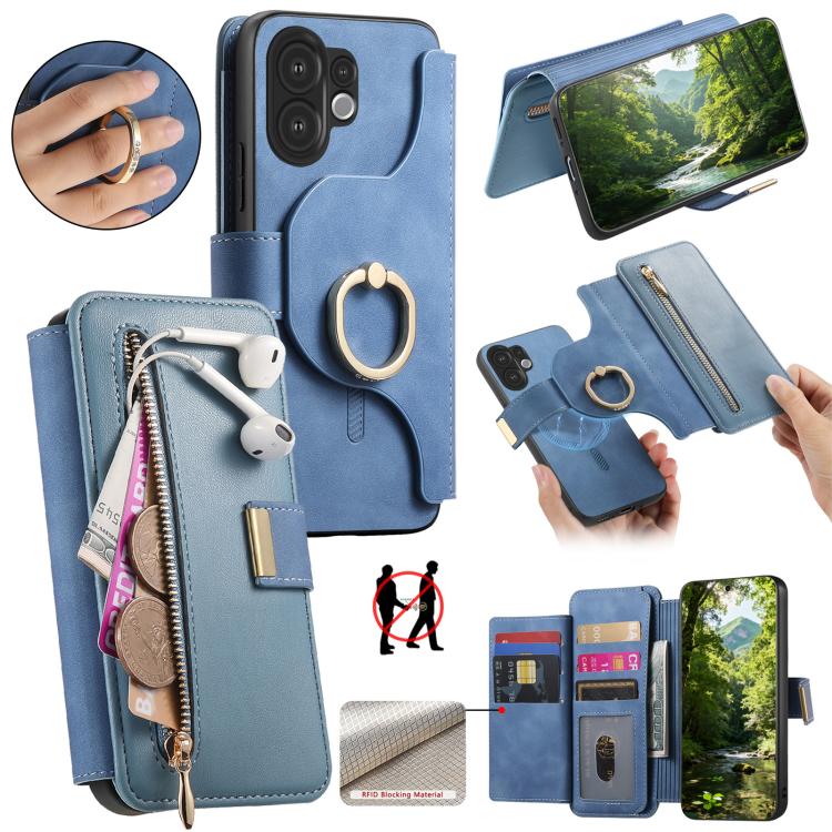 Ring Zipper Wallet RFID Blocking MagSafe Leather Phone Case, For vivo Y60 5G / Y05 4G / Y21 5G / Y11d 5G, For vivo V70 FE 5G, For vivo S50 / V70 / V70 Elite 5G, For vivo Y500i 5G, For vivo V60 Lite 4G / 5G, For vivo V60 5G, For vivo S18e 5G