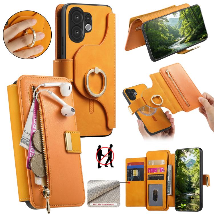 Ring Zipper Wallet RFID Blocking MagSafe Leather Phone Case, For vivo Y60 5G / Y05 4G / Y21 5G / Y11d 5G, For vivo V70 FE 5G, For vivo S50 / V70 / V70 Elite 5G, For vivo Y500i 5G, For vivo V60 Lite 4G / 5G, For vivo V60 5G, For vivo S18e 5G