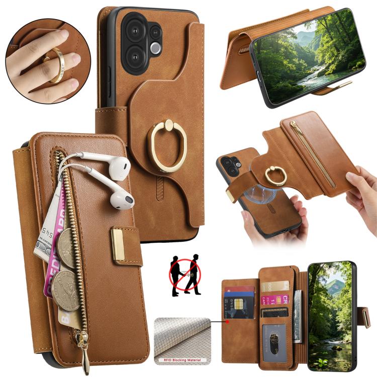 Ring Zipper Wallet RFID Blocking MagSafe Leather Phone Case, For vivo Y60 5G / Y05 4G / Y21 5G / Y11d 5G, For vivo V70 FE 5G, For vivo S50 / V70 / V70 Elite 5G, For vivo Y500i 5G, For vivo V60 Lite 4G / 5G, For vivo V60 5G, For vivo S18e 5G