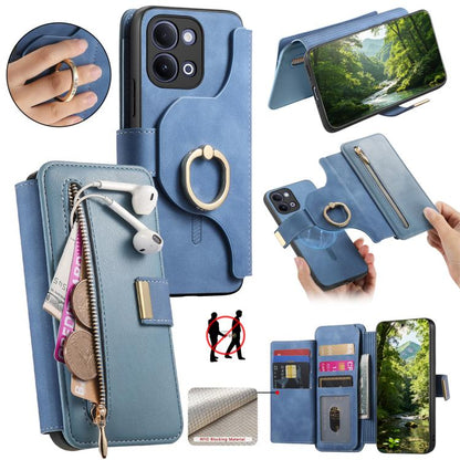 Ring Zipper Wallet RFID Blocking MagSafe Leather Phone Case, For vivo Y60 5G / Y05 4G / Y21 5G / Y11d 5G, For vivo V70 FE 5G, For vivo S50 / V70 / V70 Elite 5G, For vivo Y500i 5G, For vivo V60 Lite 4G / 5G, For vivo V60 5G, For vivo S18e 5G