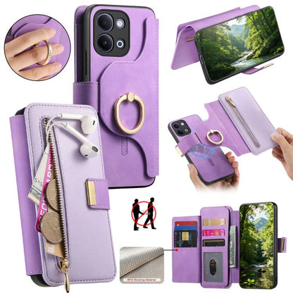 Ring Zipper Wallet RFID Blocking MagSafe Leather Phone Case, For vivo Y60 5G / Y05 4G / Y21 5G / Y11d 5G, For vivo V70 FE 5G, For vivo S50 / V70 / V70 Elite 5G, For vivo Y500i 5G, For vivo V60 Lite 4G / 5G, For vivo V60 5G, For vivo S18e 5G