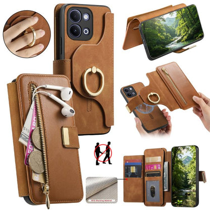 Ring Zipper Wallet RFID Blocking MagSafe Leather Phone Case, For vivo Y60 5G / Y05 4G / Y21 5G / Y11d 5G, For vivo V70 FE 5G, For vivo S50 / V70 / V70 Elite 5G, For vivo Y500i 5G, For vivo V60 Lite 4G / 5G, For vivo V60 5G, For vivo S18e 5G