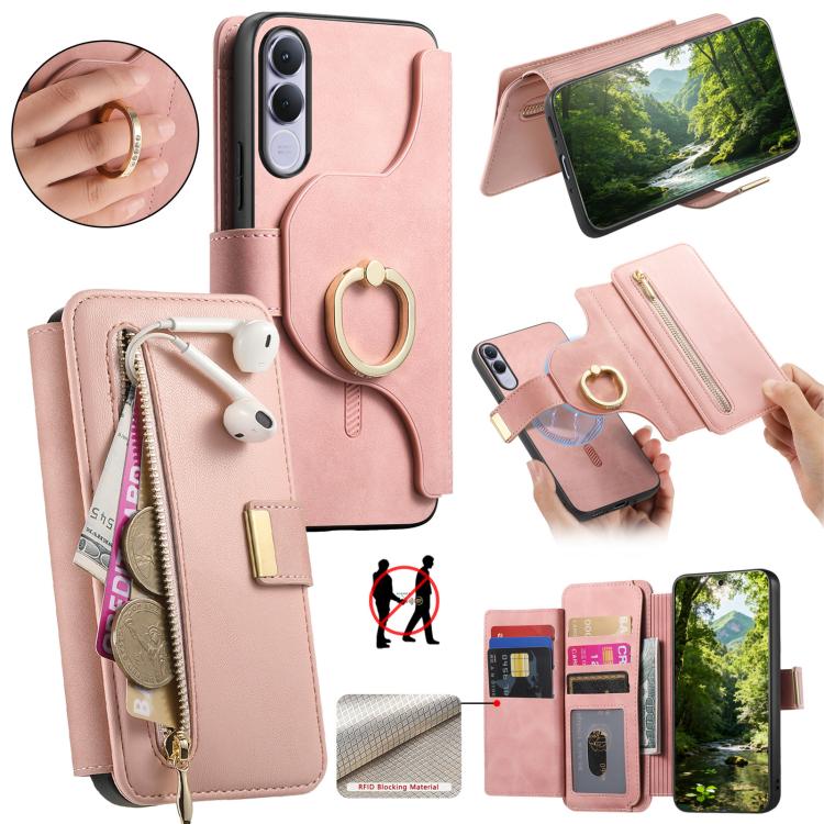 Ring Zipper Wallet RFID Blocking MagSafe Leather Phone Case, For vivo Y60 5G / Y05 4G / Y21 5G / Y11d 5G, For vivo V70 FE 5G, For vivo S50 / V70 / V70 Elite 5G, For vivo Y500i 5G, For vivo V60 Lite 4G / 5G, For vivo V60 5G, For vivo S18e 5G