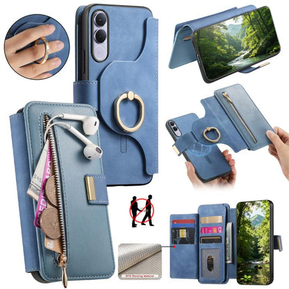 Ring Zipper Wallet RFID Blocking MagSafe Leather Phone Case, For vivo Y60 5G / Y05 4G / Y21 5G / Y11d 5G, For vivo V70 FE 5G, For vivo S50 / V70 / V70 Elite 5G, For vivo Y500i 5G, For vivo V60 Lite 4G / 5G, For vivo V60 5G, For vivo S18e 5G