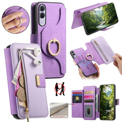 Ring Zipper Wallet RFID Blocking MagSafe Leather Phone Case, For vivo Y60 5G / Y05 4G / Y21 5G / Y11d 5G, For vivo V70 FE 5G, For vivo S50 / V70 / V70 Elite 5G, For vivo Y500i 5G, For vivo V60 Lite 4G / 5G, For vivo V60 5G, For vivo S18e 5G