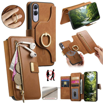 Ring Zipper Wallet RFID Blocking MagSafe Leather Phone Case, For vivo Y60 5G / Y05 4G / Y21 5G / Y11d 5G, For vivo V70 FE 5G, For vivo S50 / V70 / V70 Elite 5G, For vivo Y500i 5G, For vivo V60 Lite 4G / 5G, For vivo V60 5G, For vivo S18e 5G
