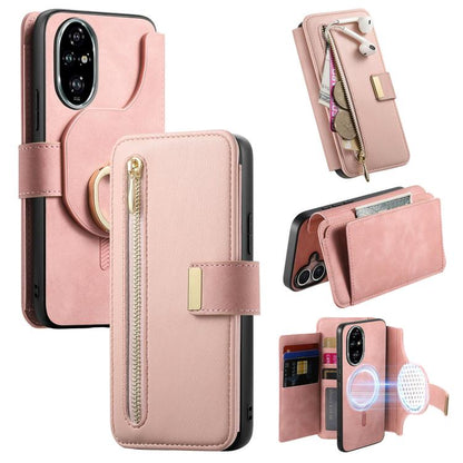 Ring Zipper Wallet RFID Blocking MagSafe Leather Phone Case, For Honor Play 80 Plus 5G, For Honor 600 Lite Global, For Honor 200 Pro, For Honor Play7T 5G