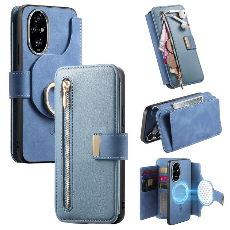Ring Zipper Wallet RFID Blocking MagSafe Leather Phone Case, For Honor Play 80 Plus 5G, For Honor 600 Lite Global, For Honor 200 Pro, For Honor Play7T 5G