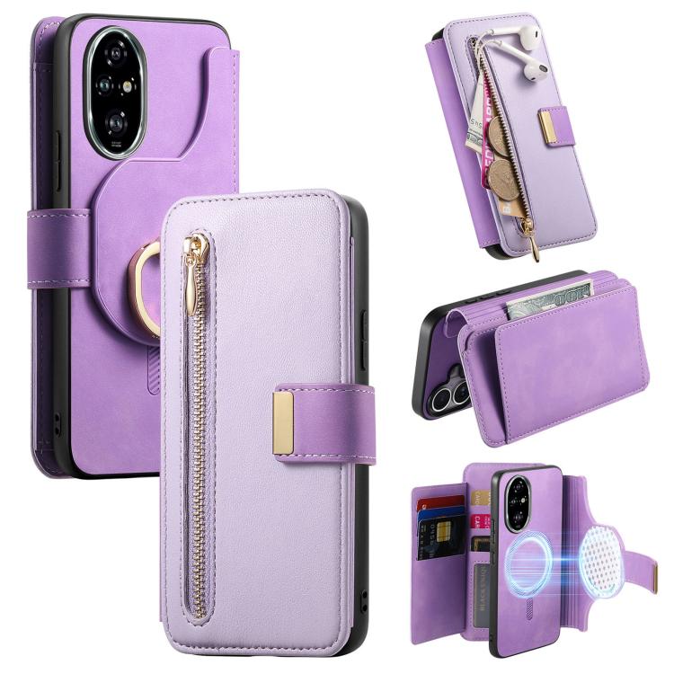 Ring Zipper Wallet RFID Blocking MagSafe Leather Phone Case, For Honor Play 80 Plus 5G, For Honor 600 Lite Global, For Honor 200 Pro, For Honor Play7T 5G