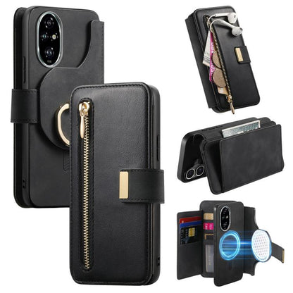 Ring Zipper Wallet RFID Blocking MagSafe Leather Phone Case, For Honor Play 80 Plus 5G, For Honor 600 Lite Global, For Honor 200 Pro, For Honor Play7T 5G