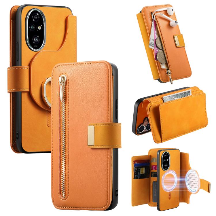 Ring Zipper Wallet RFID Blocking MagSafe Leather Phone Case, For Honor Play 80 Plus 5G, For Honor 600 Lite Global, For Honor 200 Pro, For Honor Play7T 5G