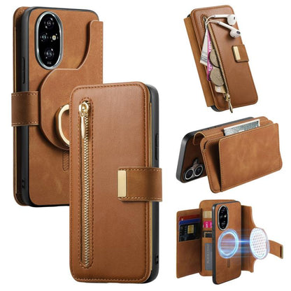 Ring Zipper Wallet RFID Blocking MagSafe Leather Phone Case, For Honor Play 80 Plus 5G, For Honor 600 Lite Global, For Honor 200 Pro, For Honor Play7T 5G