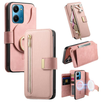Ring Zipper Wallet RFID Blocking MagSafe Leather Phone Case, For Honor Play 80 Plus 5G, For Honor 600 Lite Global, For Honor 200 Pro, For Honor Play7T 5G