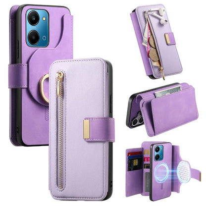 Ring Zipper Wallet RFID Blocking MagSafe Leather Phone Case, For Honor Play 80 Plus 5G, For Honor 600 Lite Global, For Honor 200 Pro, For Honor Play7T 5G