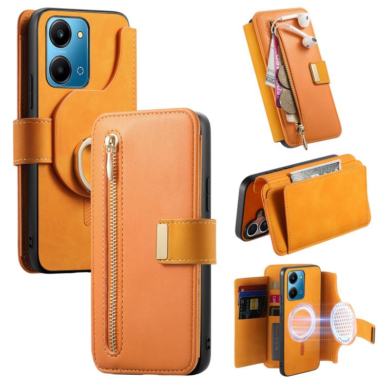 Ring Zipper Wallet RFID Blocking MagSafe Leather Phone Case, For Honor Play 80 Plus 5G, For Honor 600 Lite Global, For Honor 200 Pro, For Honor Play7T 5G