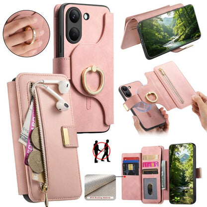 Ring Zipper Wallet RFID Blocking MagSafe Leather Phone Case, For Honor Play 80 Plus 5G, For Honor 600 Lite Global, For Honor 200 Pro, For Honor Play7T 5G