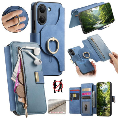Ring Zipper Wallet RFID Blocking MagSafe Leather Phone Case, For Honor Play 80 Plus 5G, For Honor 600 Lite Global, For Honor 200 Pro, For Honor Play7T 5G