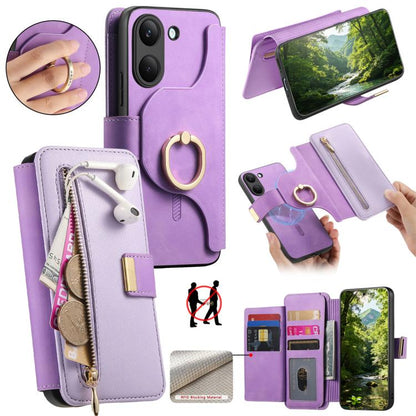 Ring Zipper Wallet RFID Blocking MagSafe Leather Phone Case, For Honor Play 80 Plus 5G, For Honor 600 Lite Global, For Honor 200 Pro, For Honor Play7T 5G