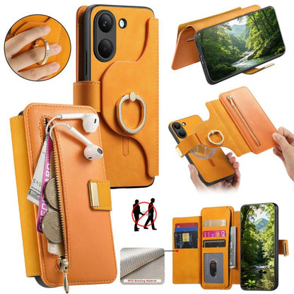 Ring Zipper Wallet RFID Blocking MagSafe Leather Phone Case, For Honor Play 80 Plus 5G, For Honor 600 Lite Global, For Honor 200 Pro, For Honor Play7T 5G