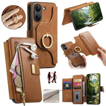 Ring Zipper Wallet RFID Blocking MagSafe Leather Phone Case, For Honor Play 80 Plus 5G, For Honor 600 Lite Global, For Honor 200 Pro, For Honor Play7T 5G