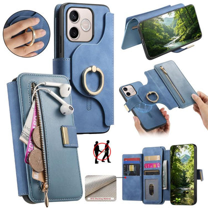 Ring Zipper Wallet RFID Blocking MagSafe Leather Phone Case, For Honor Play 80 Plus 5G, For Honor 600 Lite Global, For Honor 200 Pro, For Honor Play7T 5G