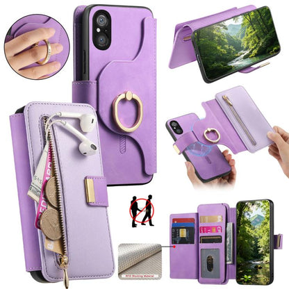 Ring Zipper Wallet RFID Blocking MagSafe Leather Phone Case, For Sony Xperia 1 VIII, For Sony Xperia 10 VI, For Sony Xperia 5 V, For Sony Xperia 10 V