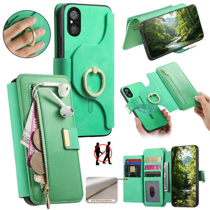 Ring Zipper Wallet RFID Blocking MagSafe Leather Phone Case, For Sony Xperia 1 VIII, For Sony Xperia 10 VI, For Sony Xperia 5 V, For Sony Xperia 10 V