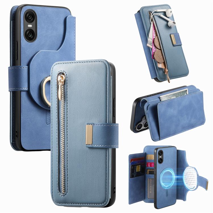 Ring Zipper Wallet RFID Blocking MagSafe Leather Phone Case, For Sony Xperia 1 VIII, For Sony Xperia 10 VI, For Sony Xperia 5 V, For Sony Xperia 10 V