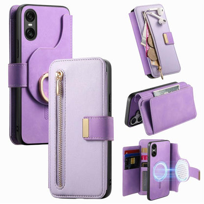 Ring Zipper Wallet RFID Blocking MagSafe Leather Phone Case, For Sony Xperia 1 VIII, For Sony Xperia 10 VI, For Sony Xperia 5 V, For Sony Xperia 10 V