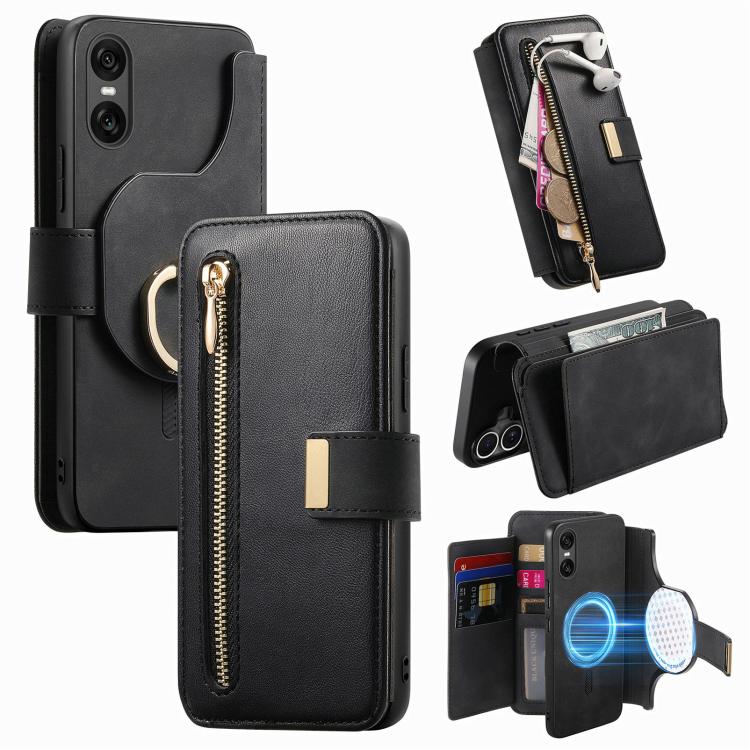 Ring Zipper Wallet RFID Blocking MagSafe Leather Phone Case, For Sony Xperia 1 VIII, For Sony Xperia 10 VI, For Sony Xperia 5 V, For Sony Xperia 10 V