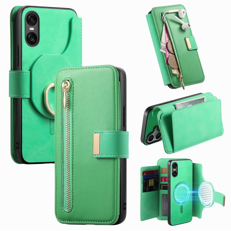 Ring Zipper Wallet RFID Blocking MagSafe Leather Phone Case, For Sony Xperia 1 VIII, For Sony Xperia 10 VI, For Sony Xperia 5 V, For Sony Xperia 10 V